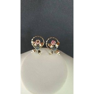 Filigree Flower Rhinestone Screwback Earrings